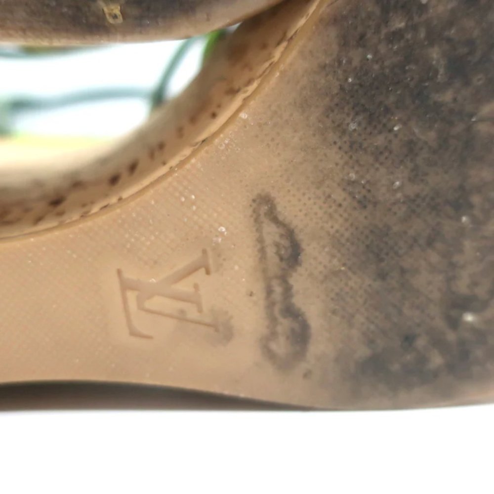 Louis Vuitton Summertime Cork Wedge Sandals Green Patent Leather Size 37.5 - Picture 12 of 12